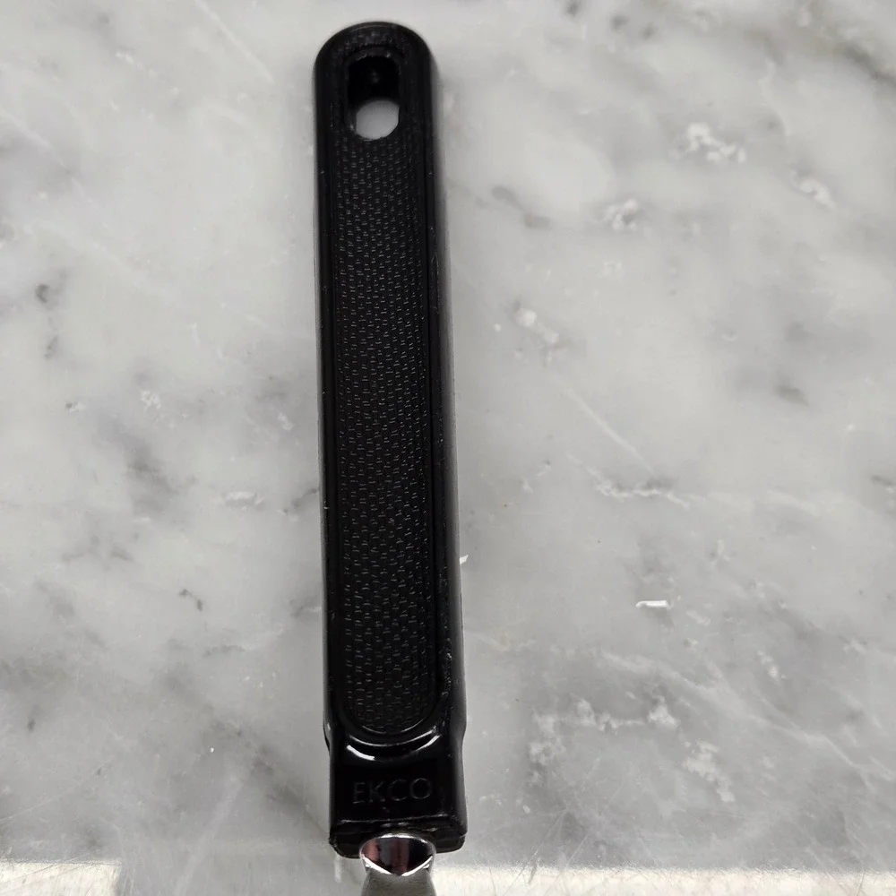 Vintage EKCO Stainless Steel Double Spout Ladle Serving Spoon Black Handle Retro